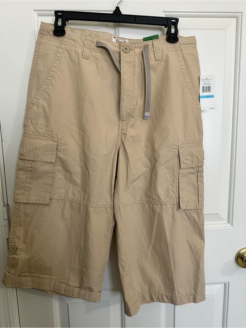 Original Penguin Young Men's Beige Cargo Long Shorts with Drawstring